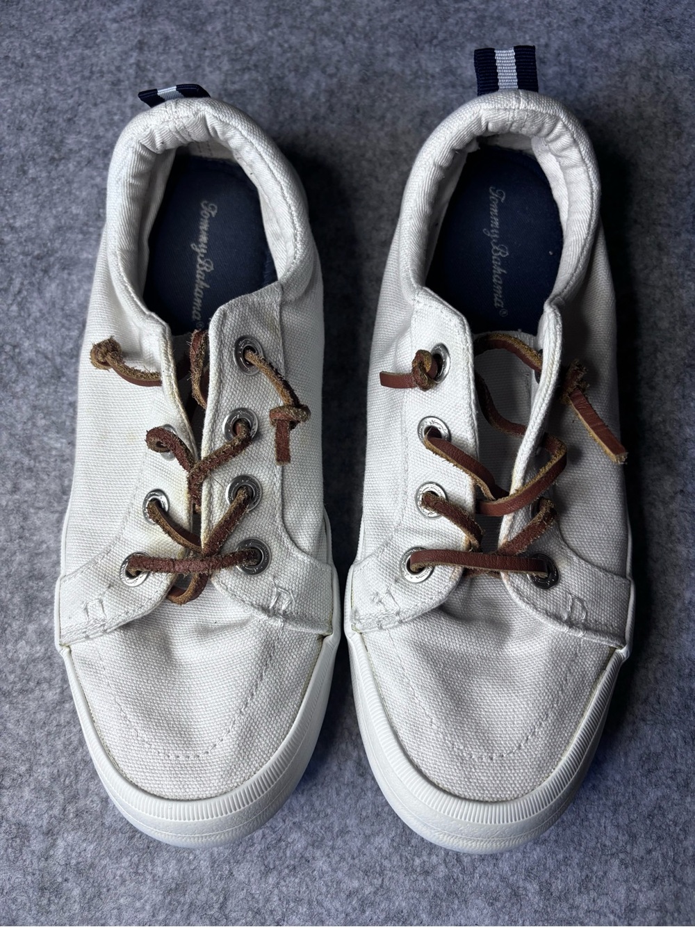 Tommy Bahama White Canvas Sneakers with Brown Leather Laces